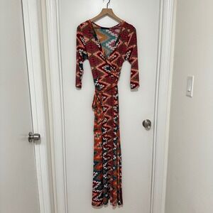 JANETTE FASHION | Women's Multicolor No Static Faux Wrap Geometric Maxi Dress, L